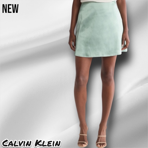 New Calvin Klein Satin Mini skirt JADEITE